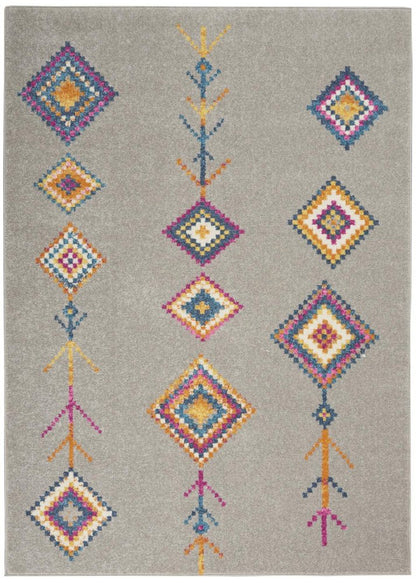 5' X 7' Gray Blue And Orange Tribal Area Rug