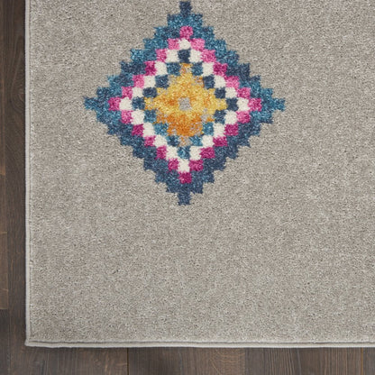 5' X 7' Gray Blue And Orange Tribal Area Rug