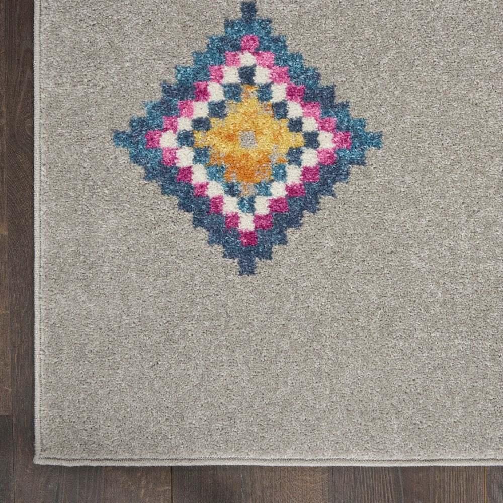 5' X 7' Gray Blue And Orange Tribal Area Rug