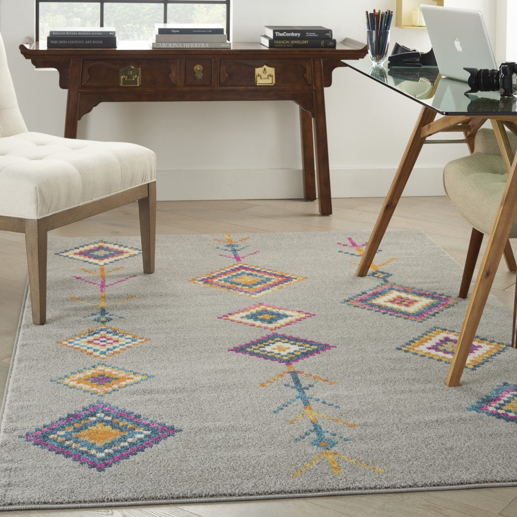 8' Gray Geometric Berber Runner Rug