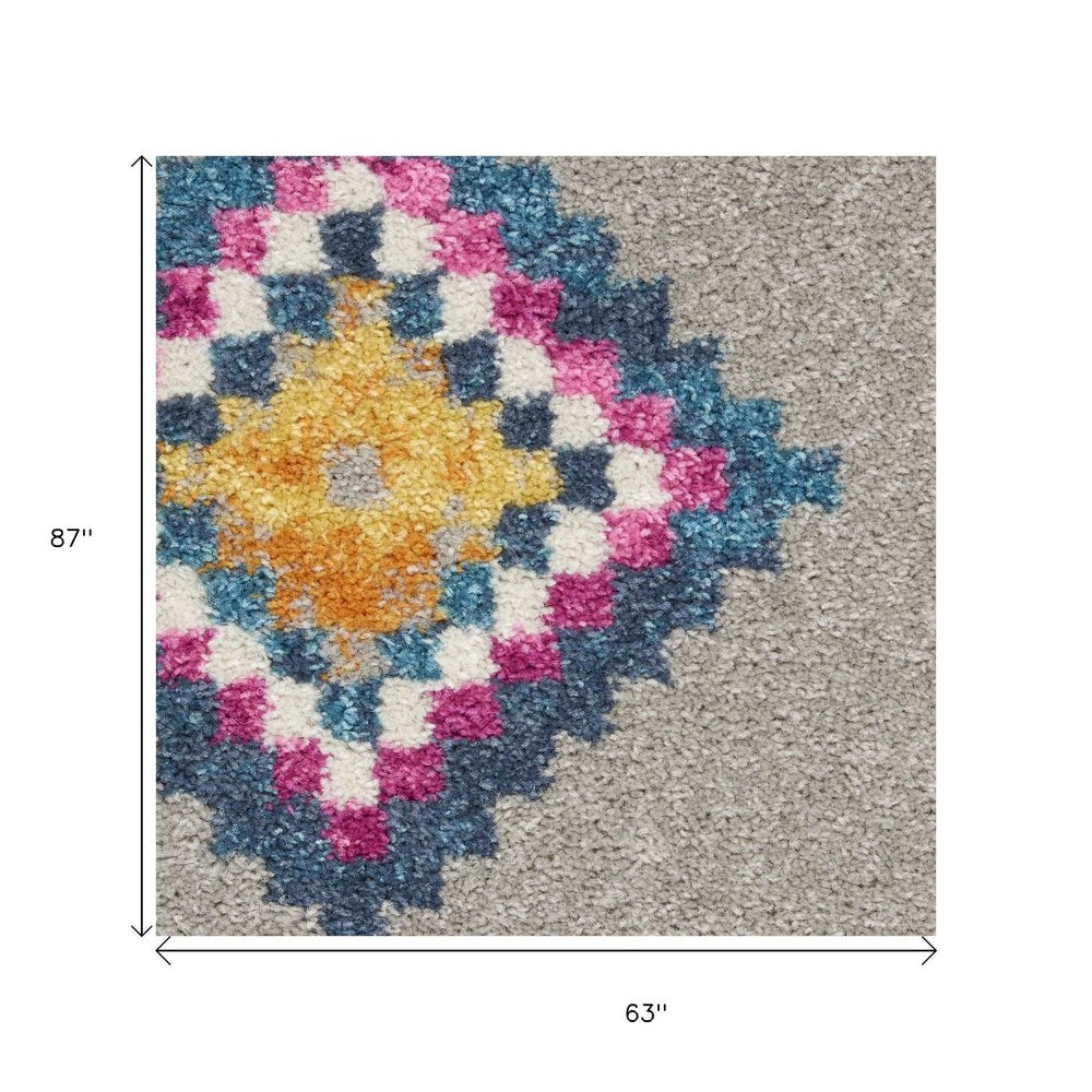 5' X 7' Gray Blue And Orange Tribal Area Rug