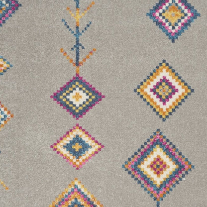 5' X 7' Gray Blue And Orange Tribal Area Rug