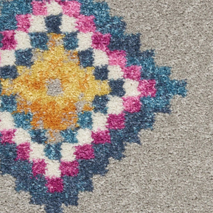 5' X 7' Gray Blue And Orange Tribal Area Rug