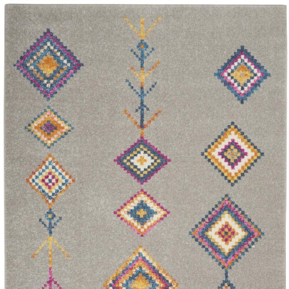5' X 7' Gray Blue And Orange Tribal Area Rug