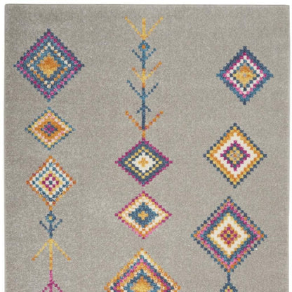 5' X 7' Gray Blue And Orange Tribal Area Rug