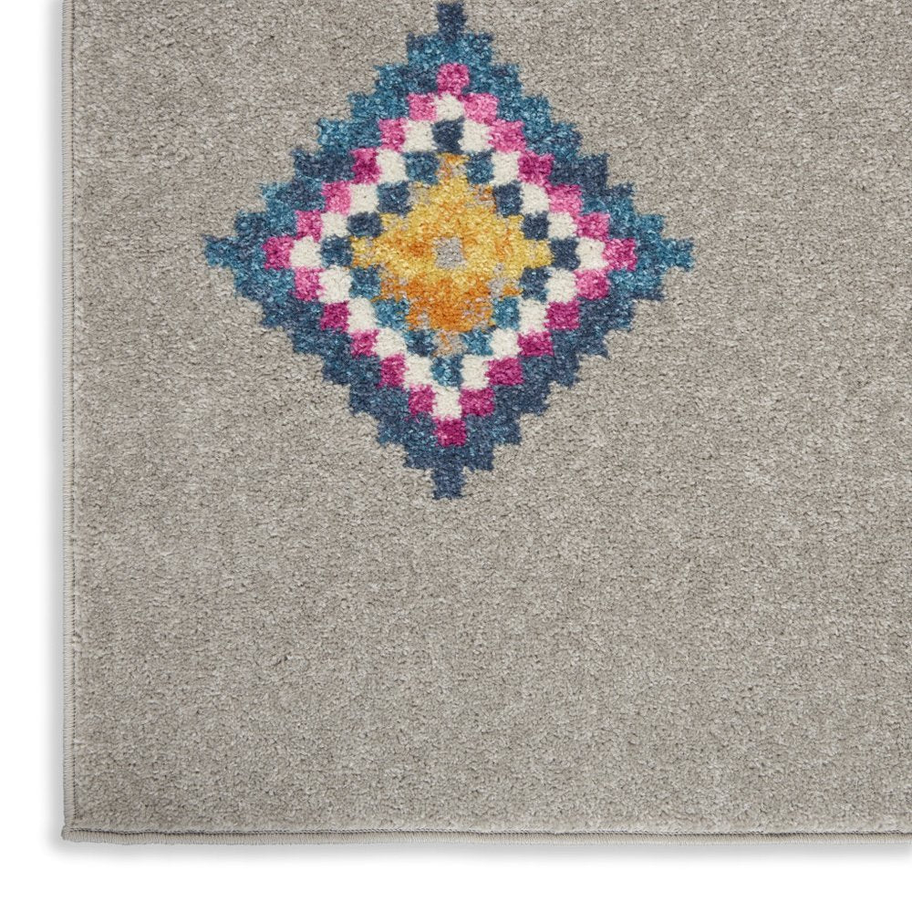 5' X 7' Gray Blue And Orange Tribal Area Rug