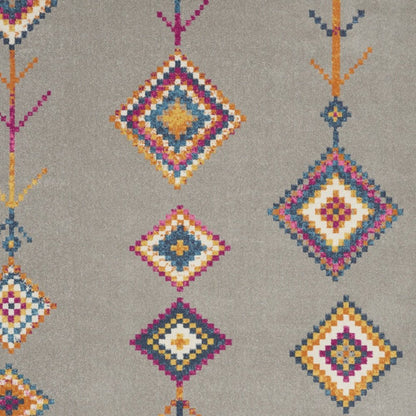 5' X 7' Gray Blue And Orange Tribal Area Rug