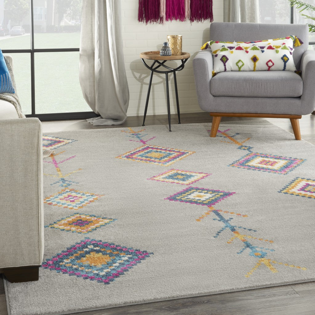 8' Gray Geometric Berber Runner Rug