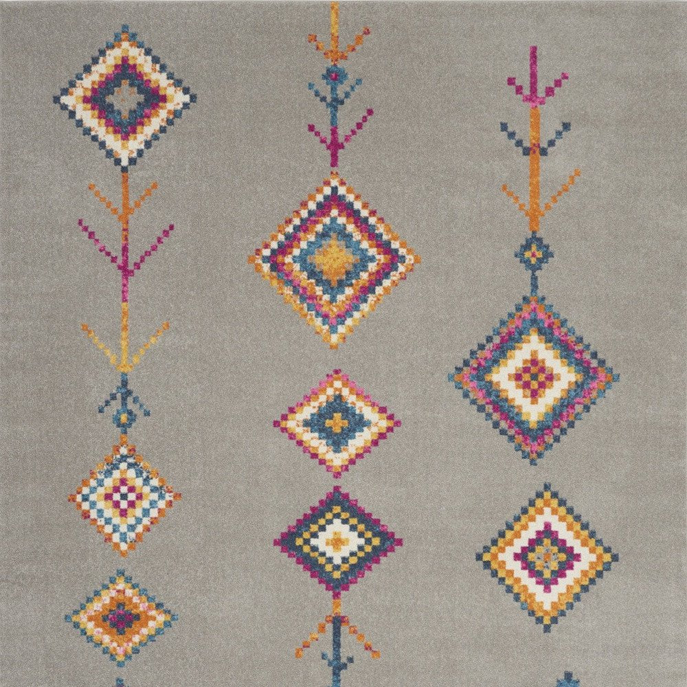 5' X 7' Gray Blue And Orange Tribal Area Rug