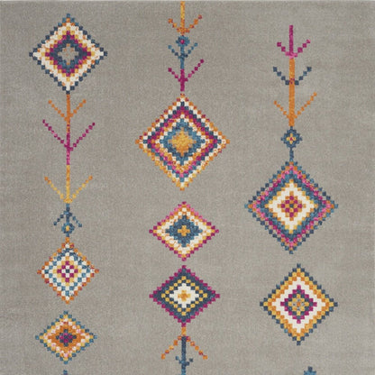 5' X 7' Gray Blue And Orange Tribal Area Rug