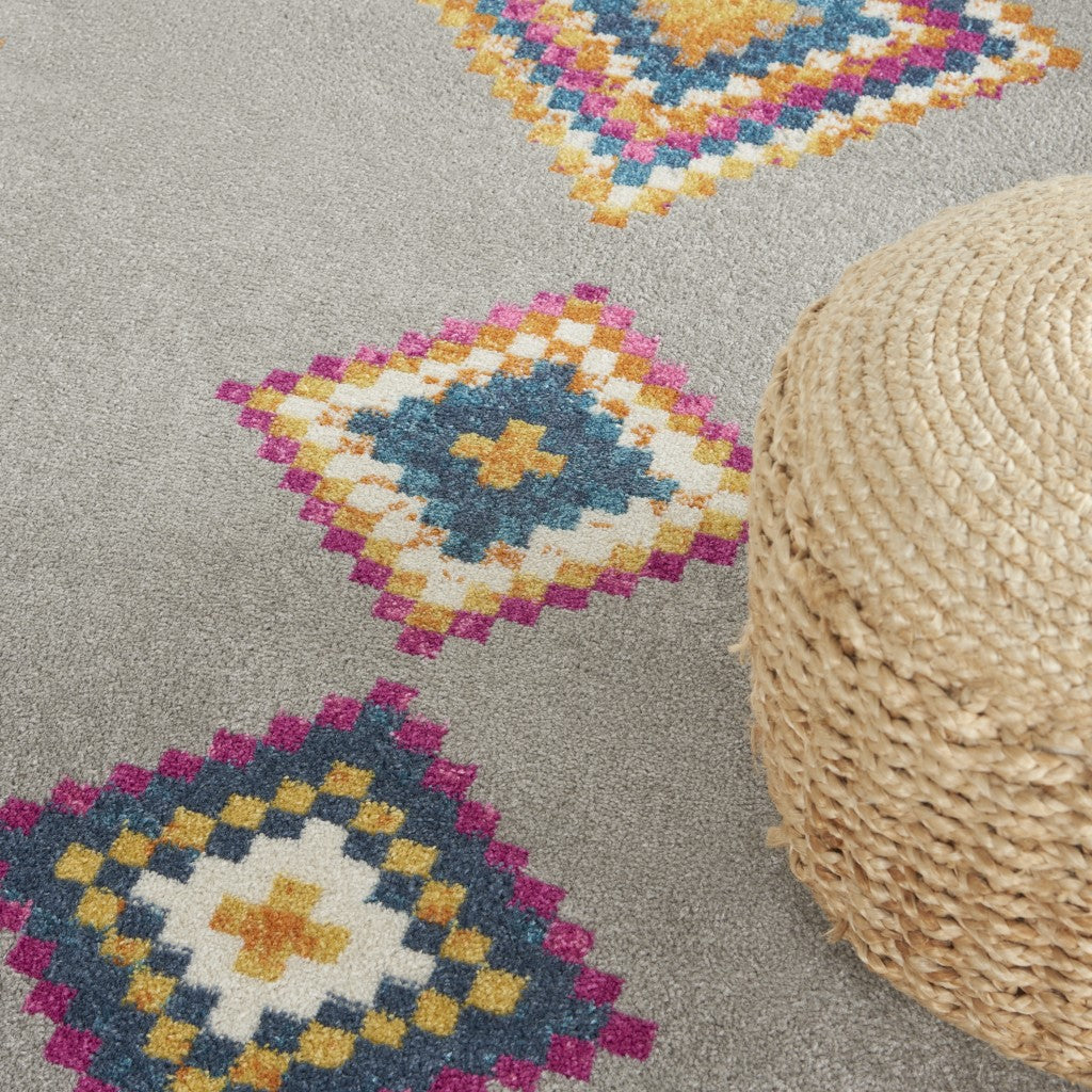 8' Gray Geometric Berber Runner Rug