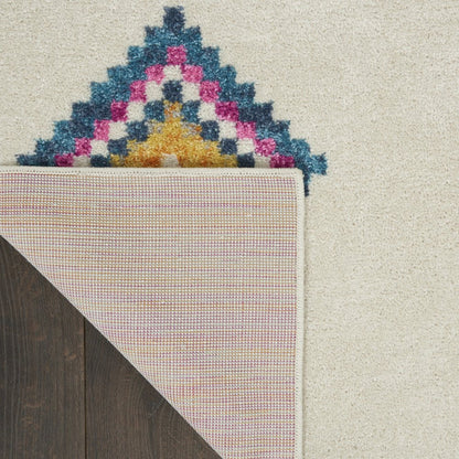 5' X 7' Blue Ivory And Pink Geometric Area Rug