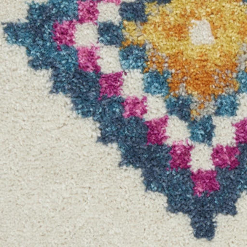 5' X 7' Blue Ivory And Pink Geometric Area Rug