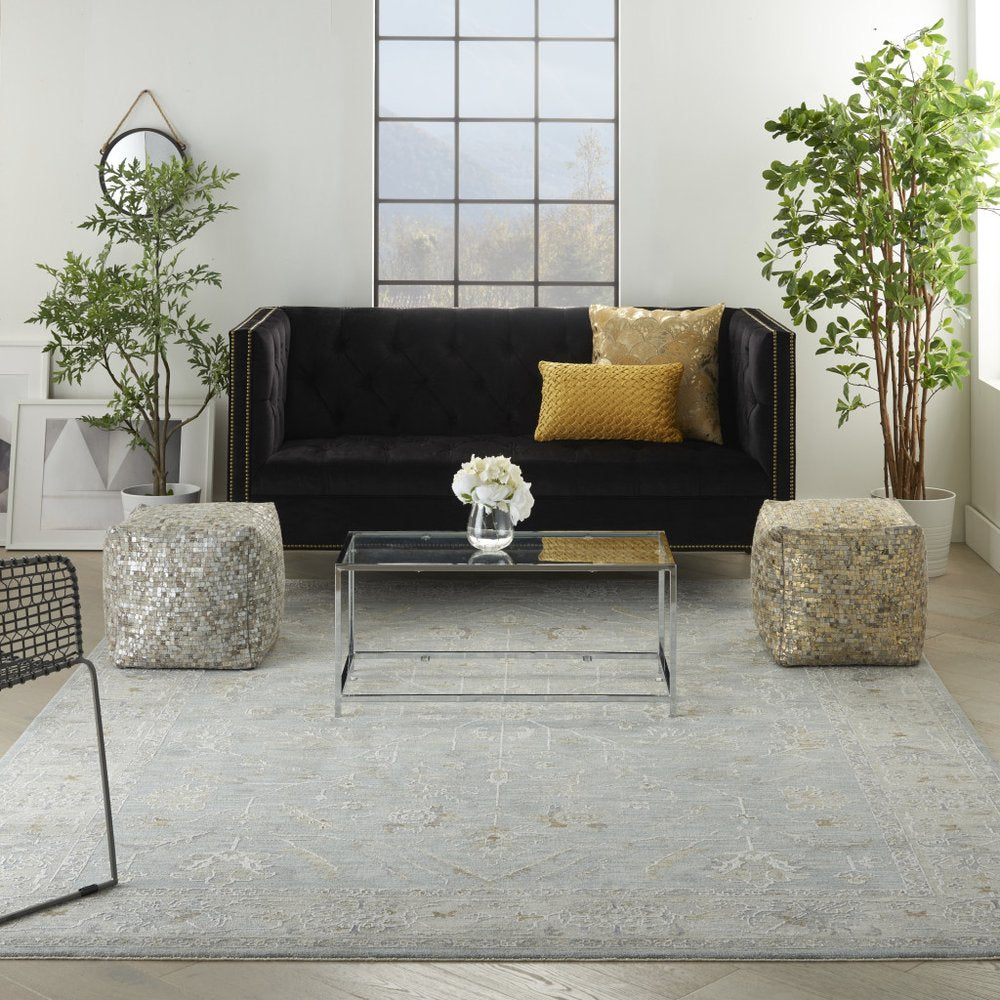 5' X 7' Blue Ivory And Pink Geometric Area Rug