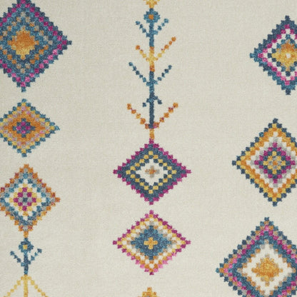 5' X 7' Blue Ivory And Pink Geometric Area Rug