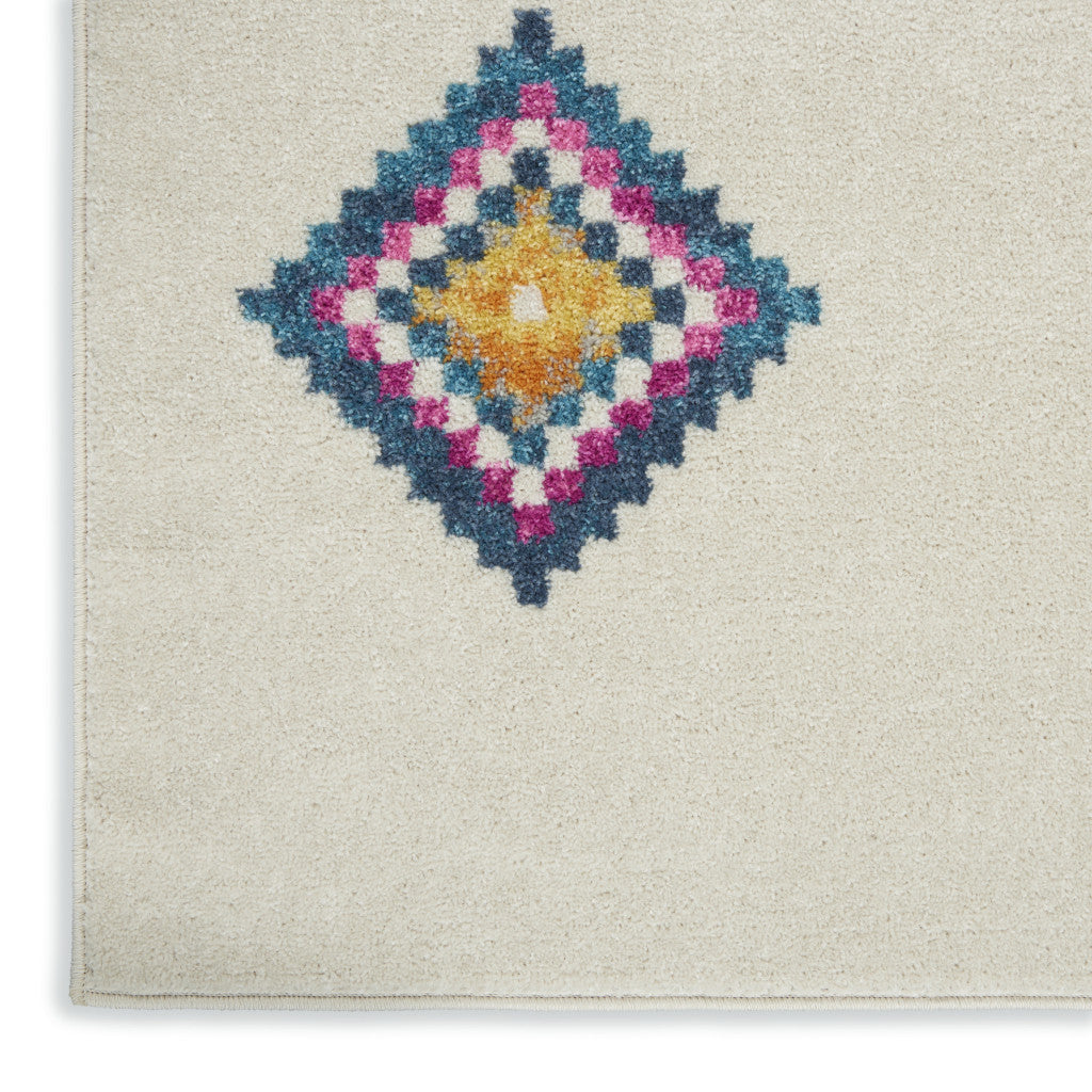 5' X 7' Blue Ivory And Pink Geometric Area Rug