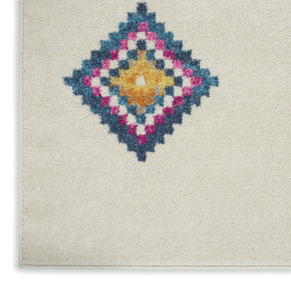 5' X 7' Blue Ivory And Pink Geometric Area Rug