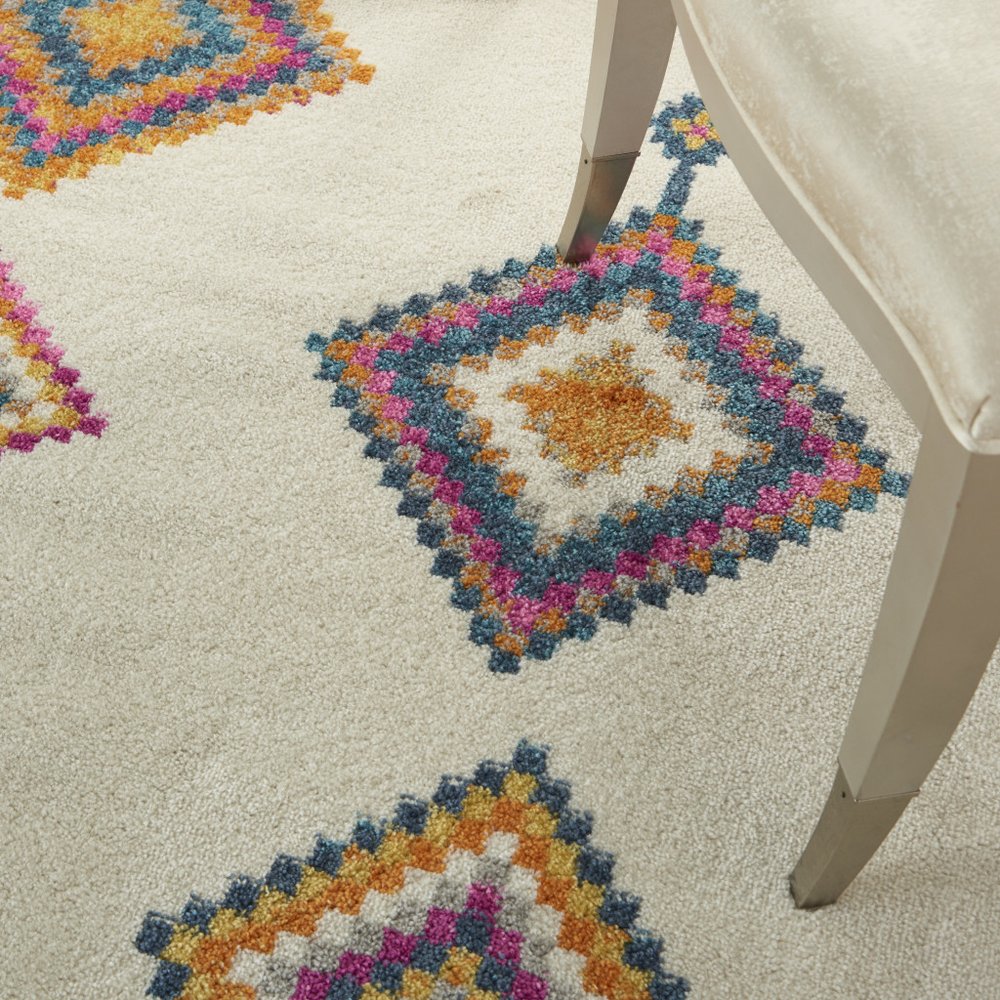5' X 7' Blue Ivory And Pink Geometric Area Rug