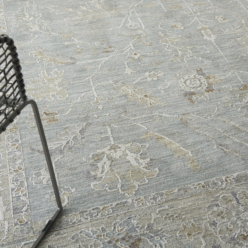 5' X 7' Blue Ivory And Pink Geometric Area Rug