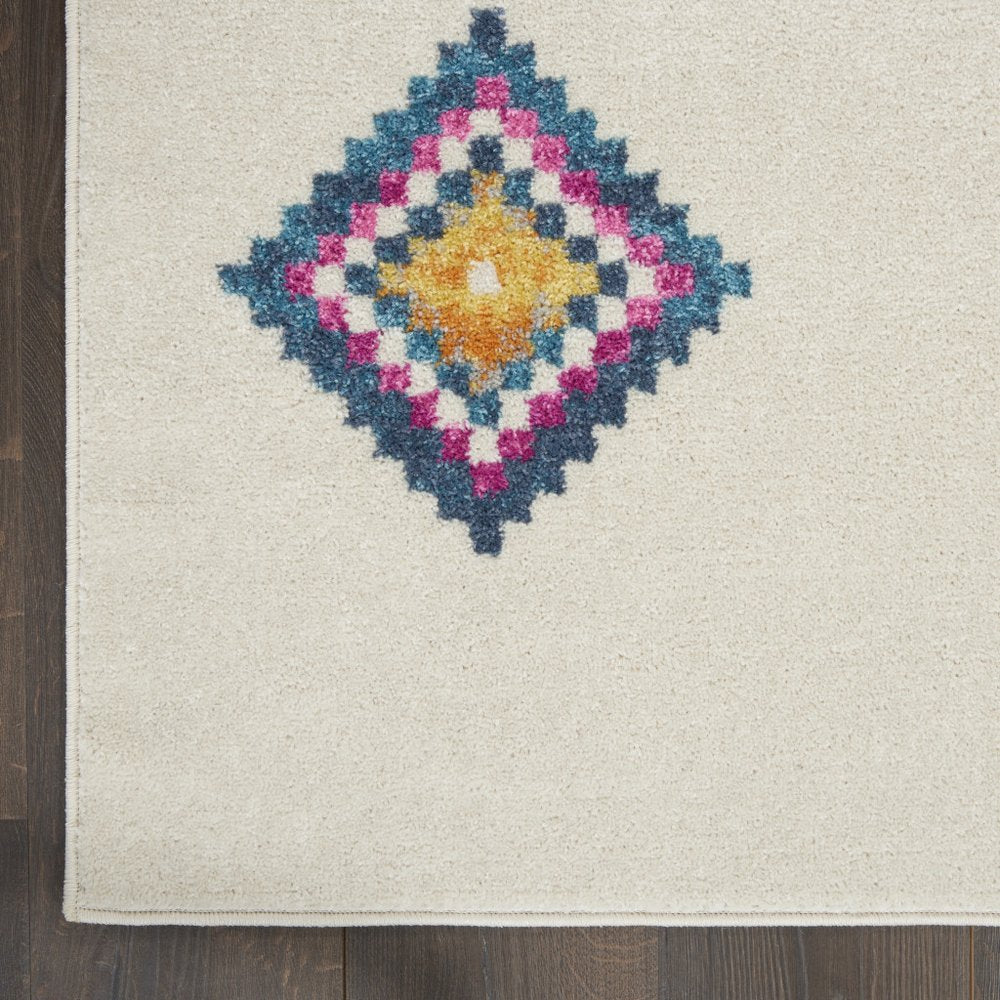 5' X 7' Blue Ivory And Pink Geometric Area Rug