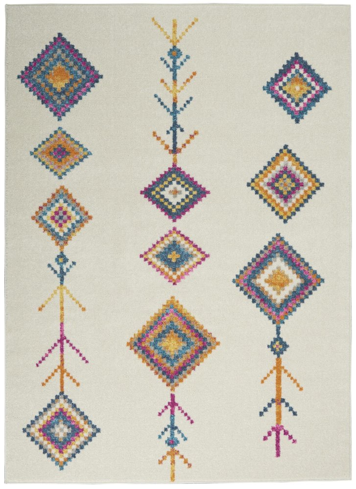 5' X 7' Blue Ivory And Pink Geometric Area Rug