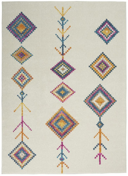 5' X 7' Blue Ivory And Pink Geometric Area Rug