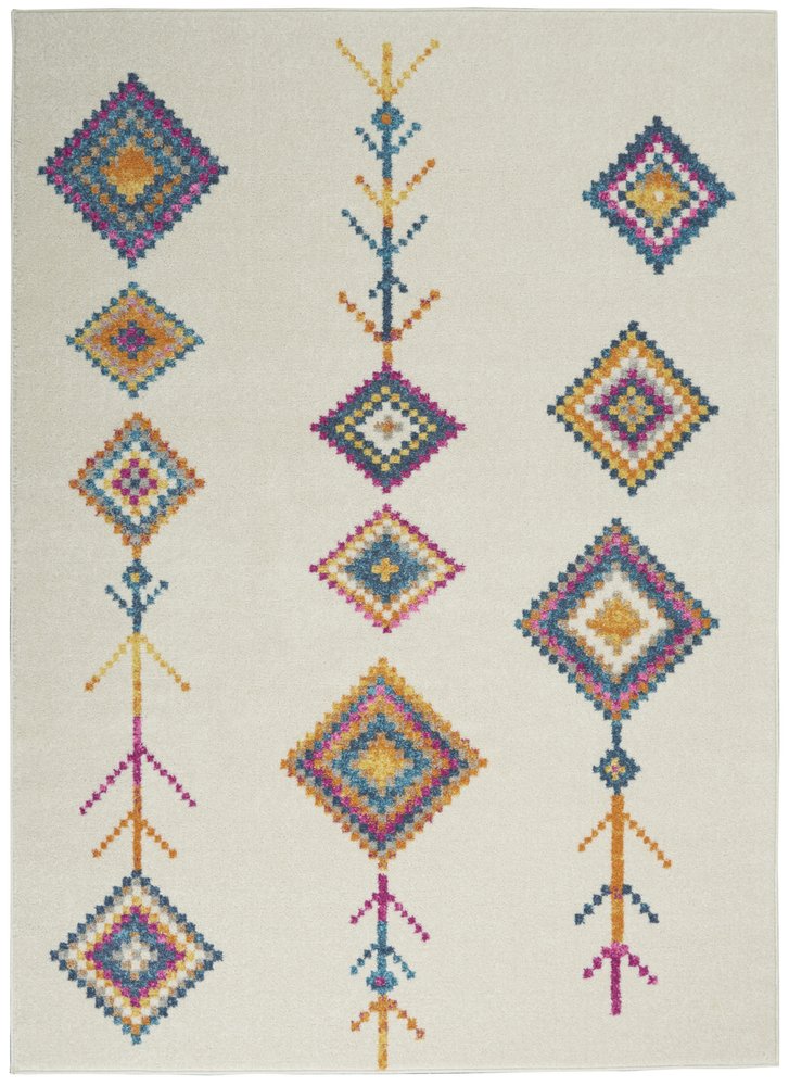 5' X 7' Blue Ivory And Pink Geometric Area Rug