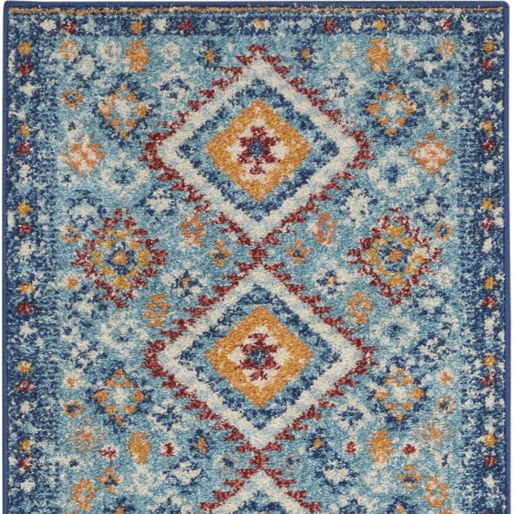 8' Blue And Orange Geometric Runner Rug