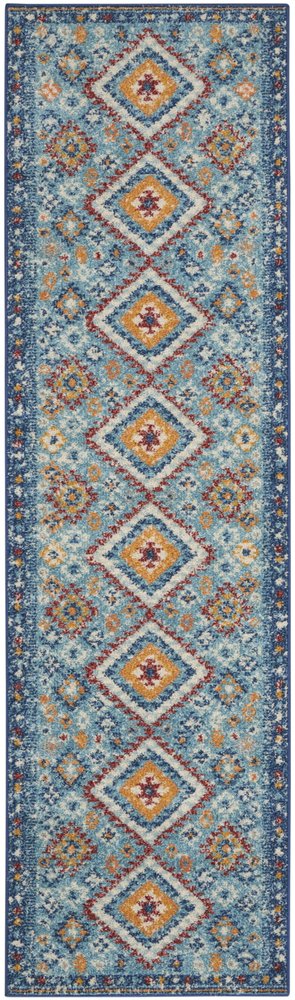 8' Blue And Orange Geometric Runner Rug