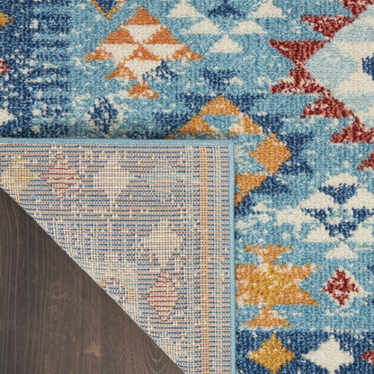 8' Blue And Orange Geometric Runner Rug