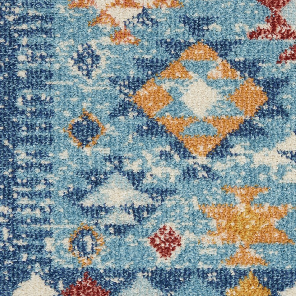 8' Blue And Orange Geometric Runner Rug