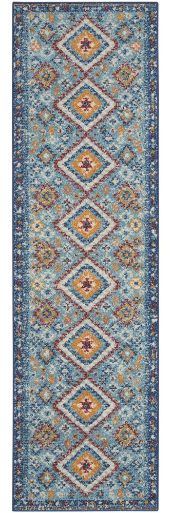 8' Blue And Orange Geometric Runner Rug