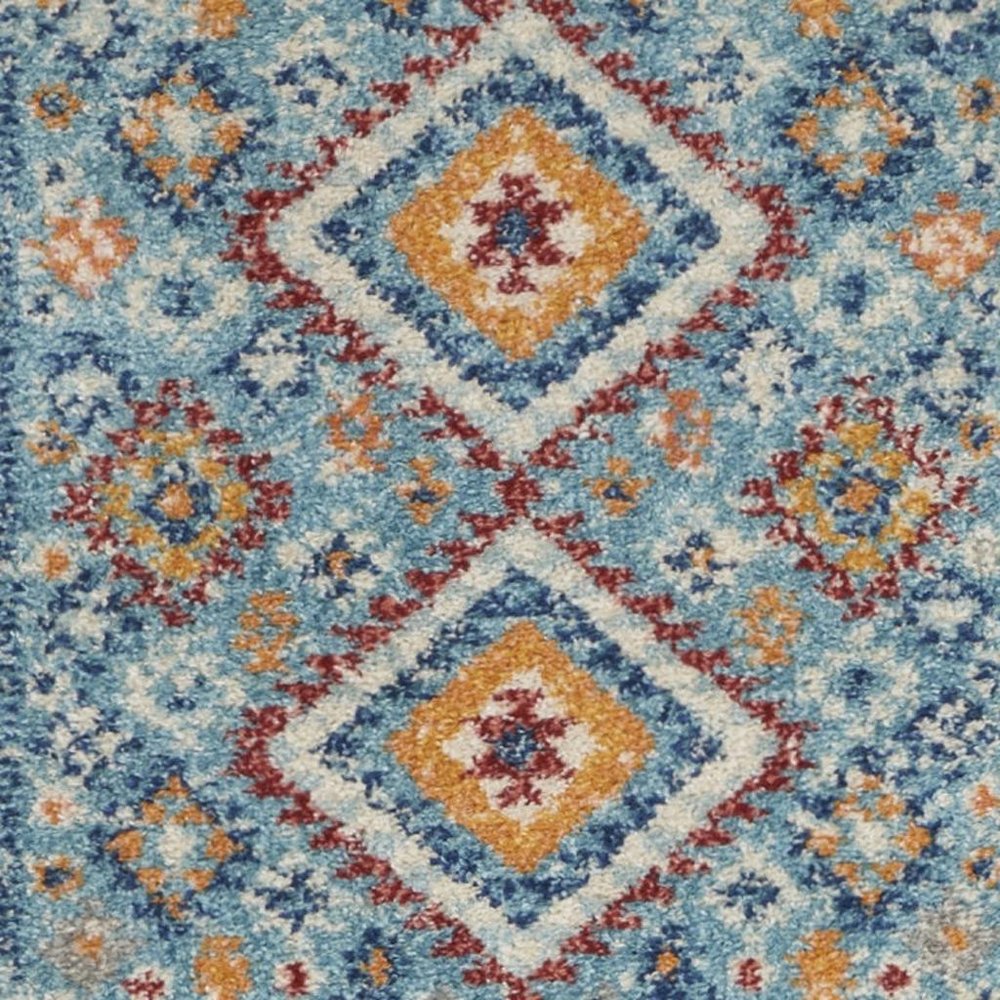 8' Blue And Orange Geometric Runner Rug