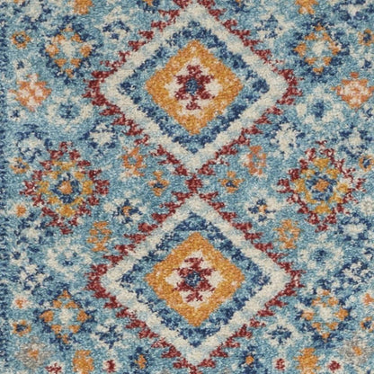 8' Blue And Orange Geometric Runner Rug