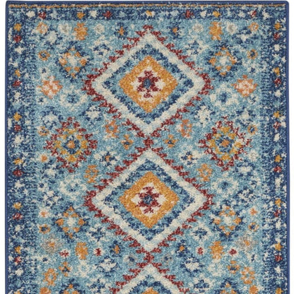 8' Blue And Orange Geometric Runner Rug