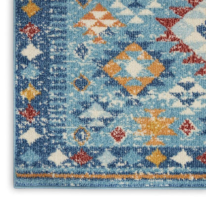 8' Blue And Orange Geometric Runner Rug