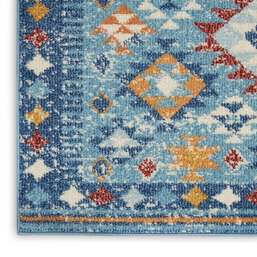 8' Blue And Orange Geometric Runner Rug