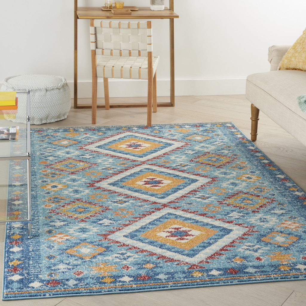 5' X 7' Blue And Orange Geometric Area Rug