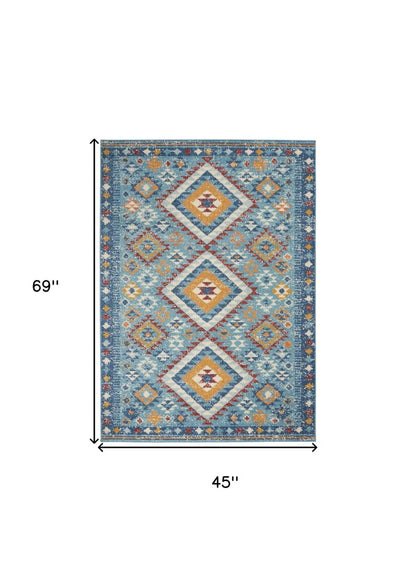 8' Blue And Orange Geometric Runner Rug