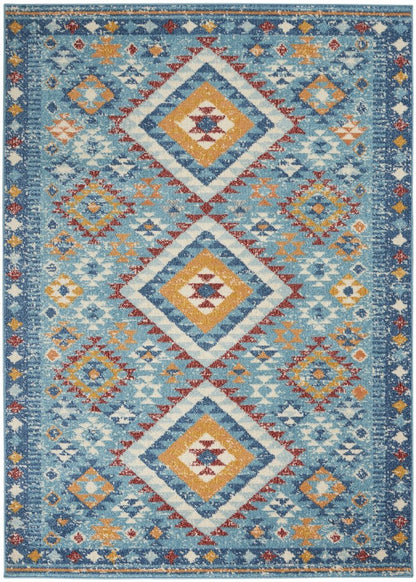 8' Blue And Orange Geometric Runner Rug