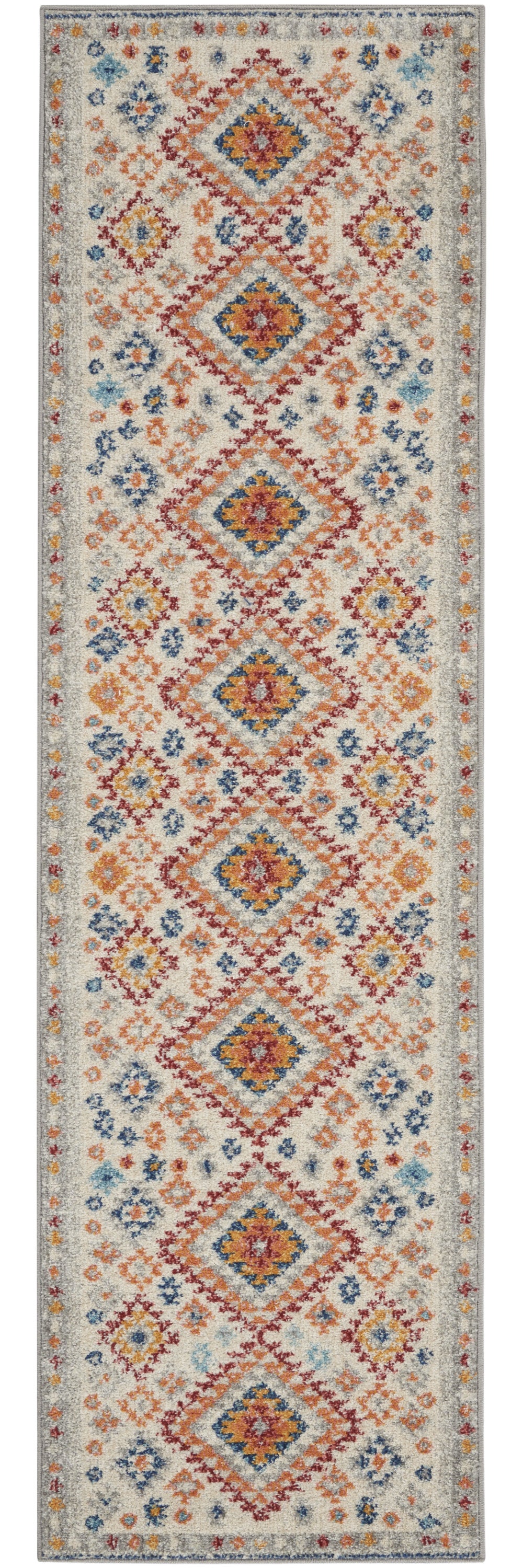 8' Gray And Ivory Geometric Dhurrie Runner Rug