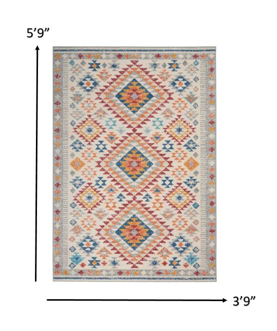 5' X 7' Gray And Ivory Geometric Dhurrie Area Rug