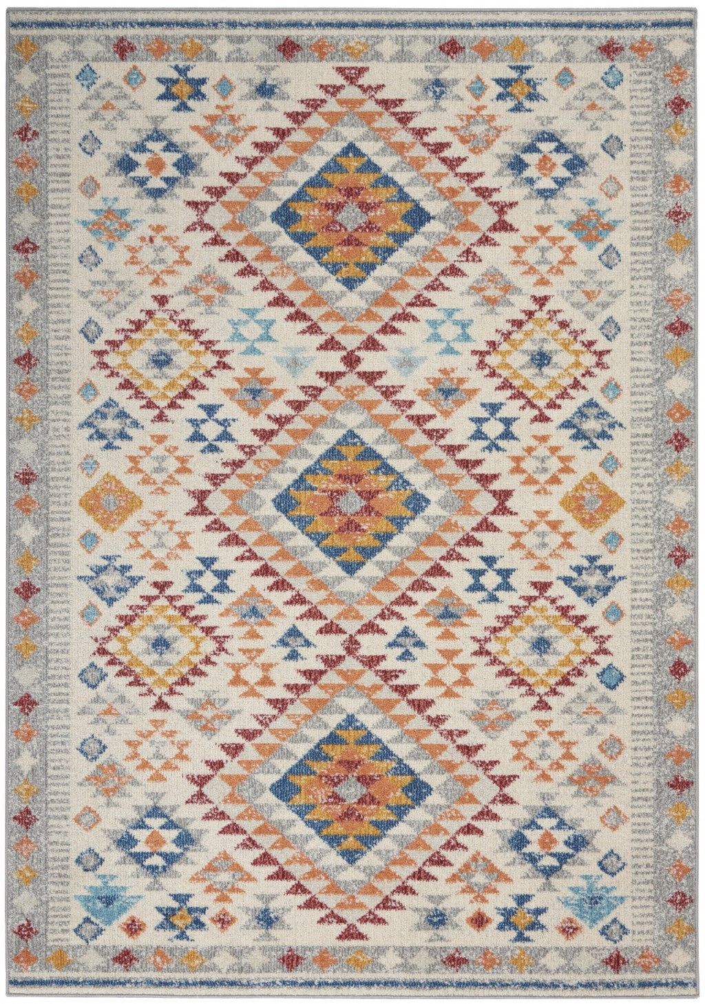 5' X 7' Gray And Ivory Geometric Dhurrie Area Rug