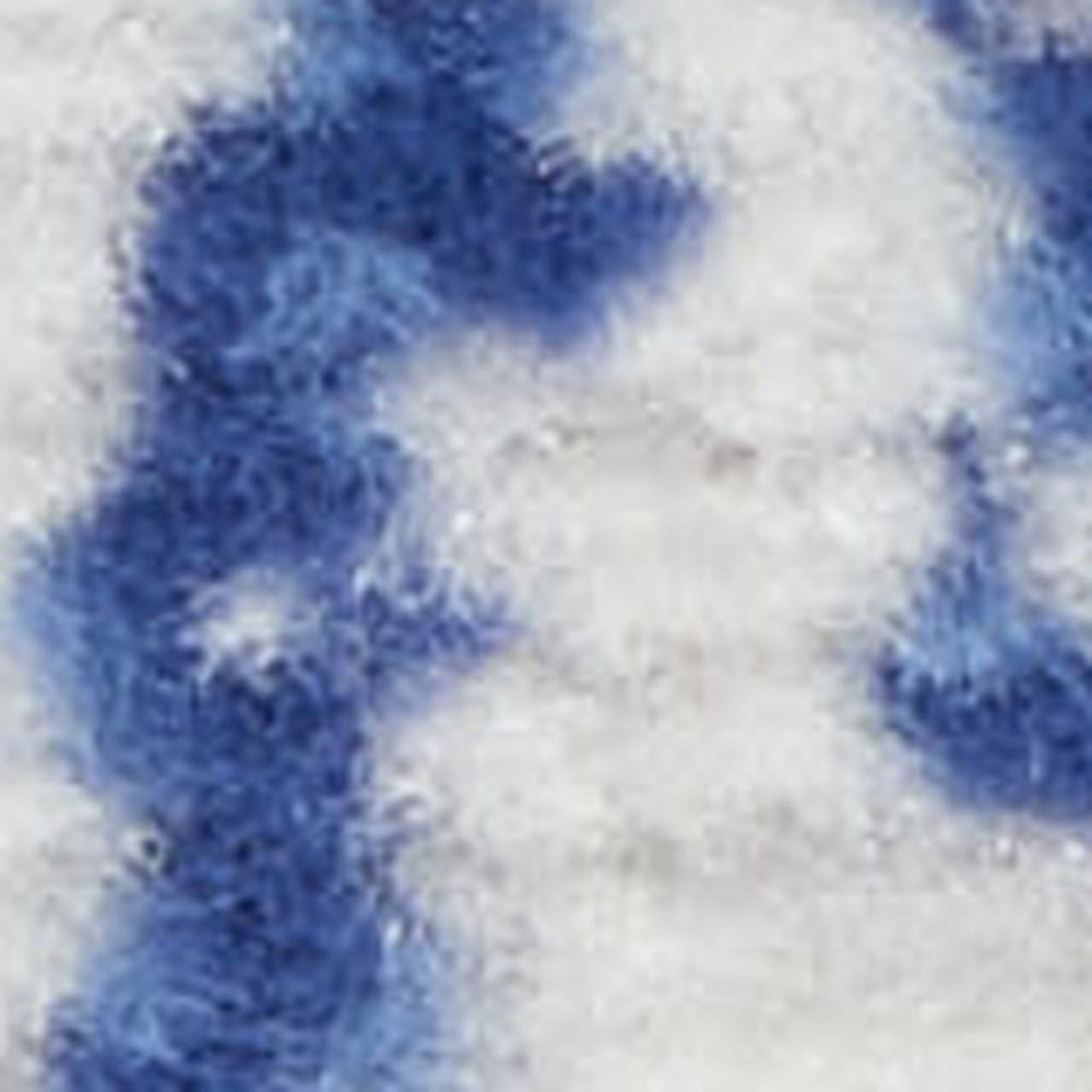 6' X 9' Ivory And Blue Damask Distressed Area Rug