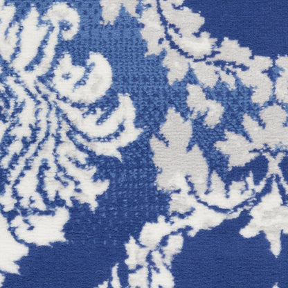 4' X 6' Blue And Ivory Damask Distressed Area Rug