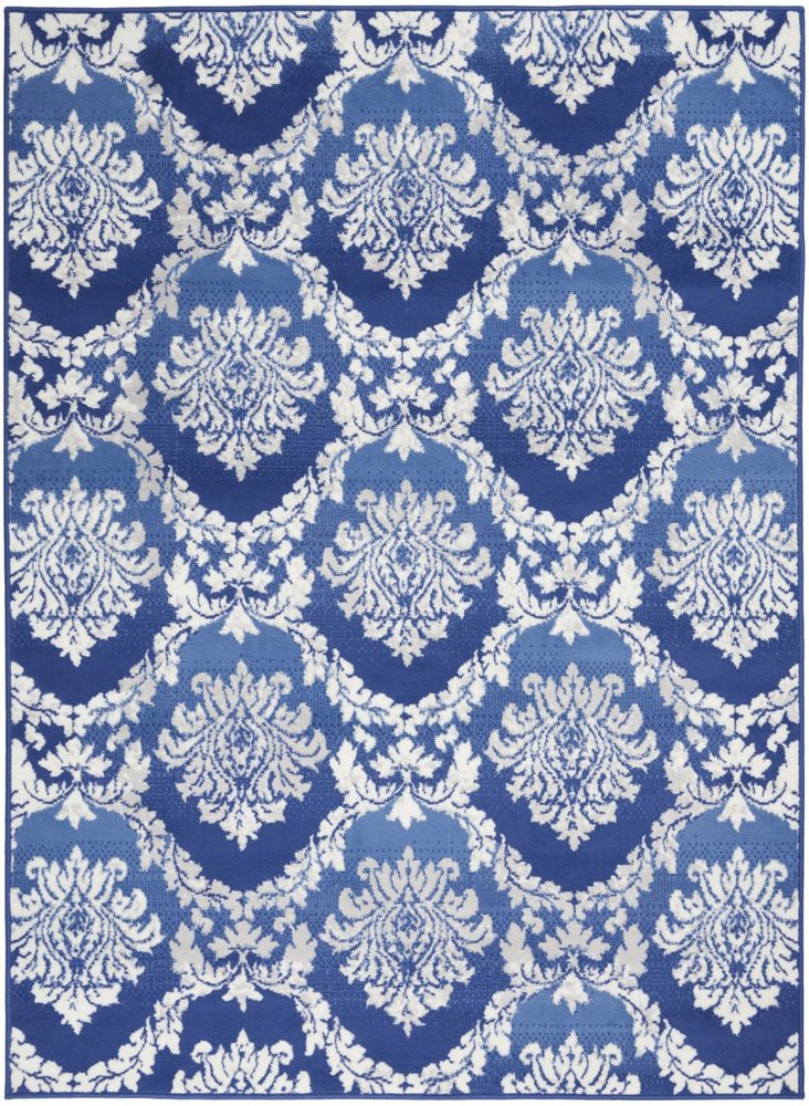 4' X 6' Blue And Ivory Damask Distressed Area Rug