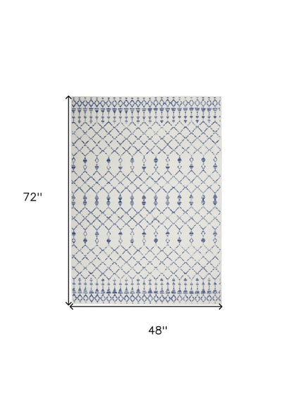 5' X 7' Ivory And Blue Geometric Area Rug