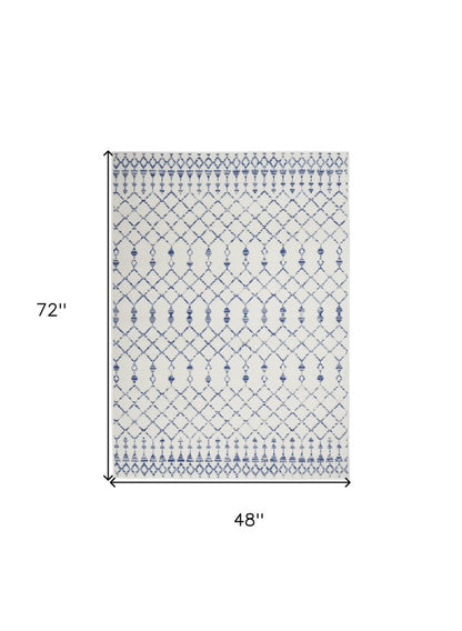 6' X 9' Ivory And Blue Geometric Area Rug