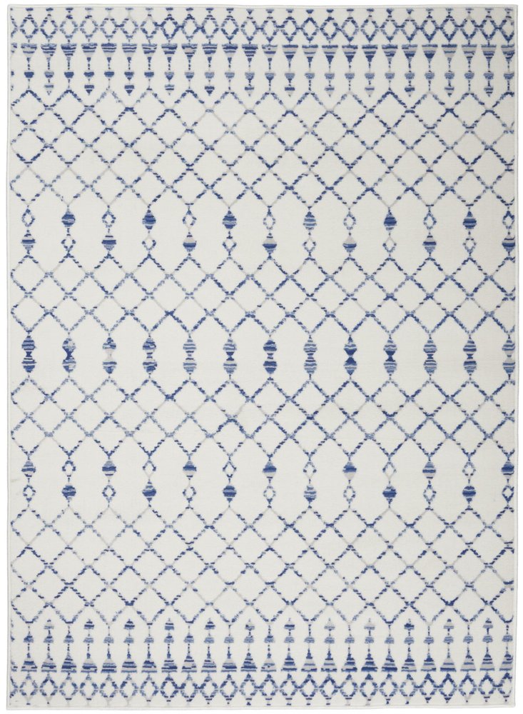 5' X 7' Ivory And Blue Geometric Area Rug