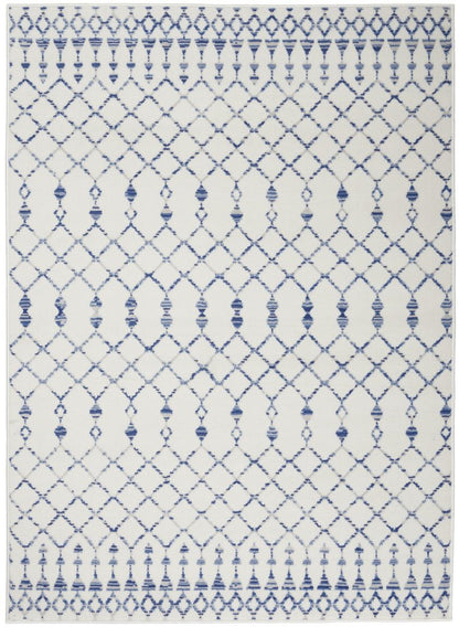 6' X 9' Ivory And Blue Geometric Area Rug